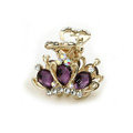 Hair Jewelry Crystal Crown Gold Plated Metal Rhinestone Hair Clip Claw Clamp - Purple