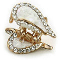 Hair Jewelry Crystal Lover Gold Plated Metal Rhinestone Hair Clip Claw Clamp - White