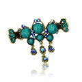 Hair Jewelry Crystal Rhinestone Vintage Metal Hair Clip Claw Clamp - Blue