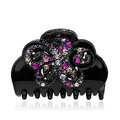 Hair Jewelry Floral Diamond Rhinestone Crystal Hair Clip Claw Clamp - Black