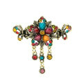 Vintage Sparkly Crystal Flower Gold Plated Metal Hair Barrette Clip Hair Accessory - Multicolor