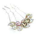 Elegant Hair Jewelry Crystal Rhinestone Flower Metal Hairpin Clip Comb - Champagne