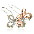 Elegant Hair Jewelry Rhinestone Crystal Butterfly Metal Hairpin Clip Comb - Champagne
