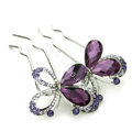 Elegant Hair Jewelry Rhinestone Crystal Butterfly Metal Hairpin Clip Comb - Purple