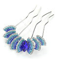 Elegant Hair Jewelry Rhinestone Crystal Metal Hairpin Clip Comb Pin - Blue