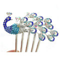 Elegant Hair Jewelry Rhinestone Crystal Peacock Metal Hairpin Clip Comb - Blue