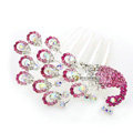 Elegant Hair Jewelry Rhinestone Crystal Peacock Metal Hairpin Clip Comb - Pink