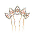 Hair Accessories Crystal Rhinestone Flower Crown Metal Hair Pin Clip Comb - Brown White