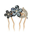 Hair Accessories Crystal Rhinestone Flower Metal Hair Pin Clip Comb - Black