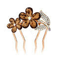 Hair Accessories Crystal Rhinestone Flower Metal Hair Pin Clip Comb - Coffee