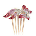 Hair Accessories Rhinestone Crystal Butterfly Metal Hair Pin Clip Comb - Pink