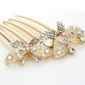 Hair Jewelry Crystal Rhinestone Butterfly Metal Hairpin Clip Comb Pin - Beige