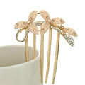 Hair Jewelry Crystal Rhinestone Clover Metal Hairpin Clip Comb Pin - Champagne