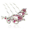 Hair Jewelry Crystal Rhinestone Flower Metal Hairpin Clip Comb Pin - Pink