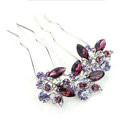 Hair Jewelry Crystal Rhinestone Lover Flower Metal Hairpin Clip Comb Pin - Purple