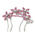 Hair Jewelry Rhinestone Crystal Flower Metal Hairpin Clip Comb Pin - Pink
