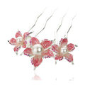 Hair Jewelry Rhinestone Crystal Flower Pearl Metal Hairpin Clip Comb Pin - Red