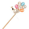 Peacock Rhinestone Crystal Hairpin Hair Clasp Clip Fork Stick - Multicolor
