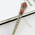 Retro Flower Pattern Crystal Rhinestone Hairpin Hair Clasp Clip Fork Stick - Red