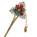 Retro Flower Tassel Rhinestone Crystal Hairpin Hair Clasp Clip Fork Stick - Multicolor