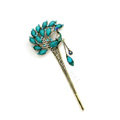 Retro Phoenix Crystal Rhinestone Hairpin Hair Clasp Clip Fork Stick - Blue