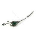Retro Tassel Crystal Rhinestone Hairpin Hair Clasp Clip Fork Stick - Green