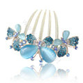 Elegant Hair Accessories Alloy Rhinestone Crystal Flower Hair Combs Clip - Blue