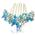Elegant Hair Accessories Rhinestone Crystal Butterfly Alloy Hair Combs Clip - Blue