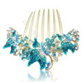Elegant Hair Accessories Rhinestone Crystal Butterfly Alloy Hair Combs Clip - Sky blue