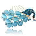 Elegant Hair Accessories Rhinestone Crystal Peacock Alloy Hair Combs Clip - Blue