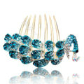 Fashion Hair Accessories Rhinestone Crystal Peacock Alloy Hair Combs Clip - Blue