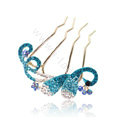 Hair Accessories Alloy Crystal Rhinestone Butterfly Hair Pin Clip Fork Combs - Blue
