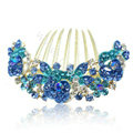 Hair Accessories Alloy Crystal Rhinestone Flower Bride Hair Combs Clip - Blue