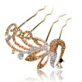 Hair Accessories Alloy Crystal Rhinestone Peacock Hair Pin Clip Fork Combs - Champagne