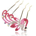 Hair Accessories Alloy Crystal Rhinestone Peacock Hair Pin Clip Fork Combs - Pink