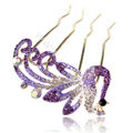 Hair Accessories Alloy Crystal Rhinestone Peacock Hair Pin Clip Fork Combs - Purple