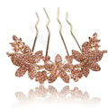 Hair Accessories Alloy Rhinestone Crystal Flower Hair Pin Clip Fork Combs - Champagne