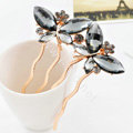 Hair Accessories Crystal Rhinestone Alloy Butterfly Hair Pin Clip Fork Combs - Gray