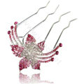Hair Accessories Flower Alloy Crystal Rhinestone Hair Pin Clip Fork Combs - Pink