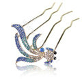 Hair Accessories Goldfish Alloy Crystal Rhinestone Hair Pin Clip Fork Combs - Blue