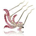 Hair Accessories Goldfish Alloy Crystal Rhinestone Hair Pin Clip Fork Combs - Pink