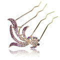 Hair Accessories Goldfish Alloy Crystal Rhinestone Hair Pin Clip Fork Combs - Purple