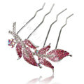 Hair Accessories Leaf Alloy Crystal Rhinestone Hair Pin Clip Fork Combs - Pink