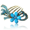 Hair Accessories Retro Flower Rhinestone Crystal Alloy Hair Combs Clip - Blue