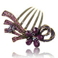 Hair Accessories Retro Flower Rhinestone Crystal Alloy Hair Combs Clip - Purple