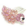 Hair Accessories Rhinestone Crystal Beads Peacock Alloy Hair Clip Combs - Pink