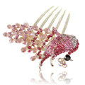 Hair Accessories Rhinestone Crystal Peacock Alloy Hair Clip Combs - Pink
