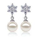 925 sterling silver Natural freshwater pearl Snowflake earrings Eardrop 9.5X10mm