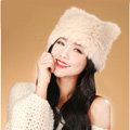 Child kids Rabbit Fur Hat Knitted Thicker Winter Warm Cute Baby female Caps - Beige
