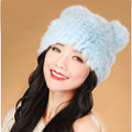 Child kids Rabbit Fur Hat Knitted Thicker Winter Warm Cute Baby female Caps - Blue